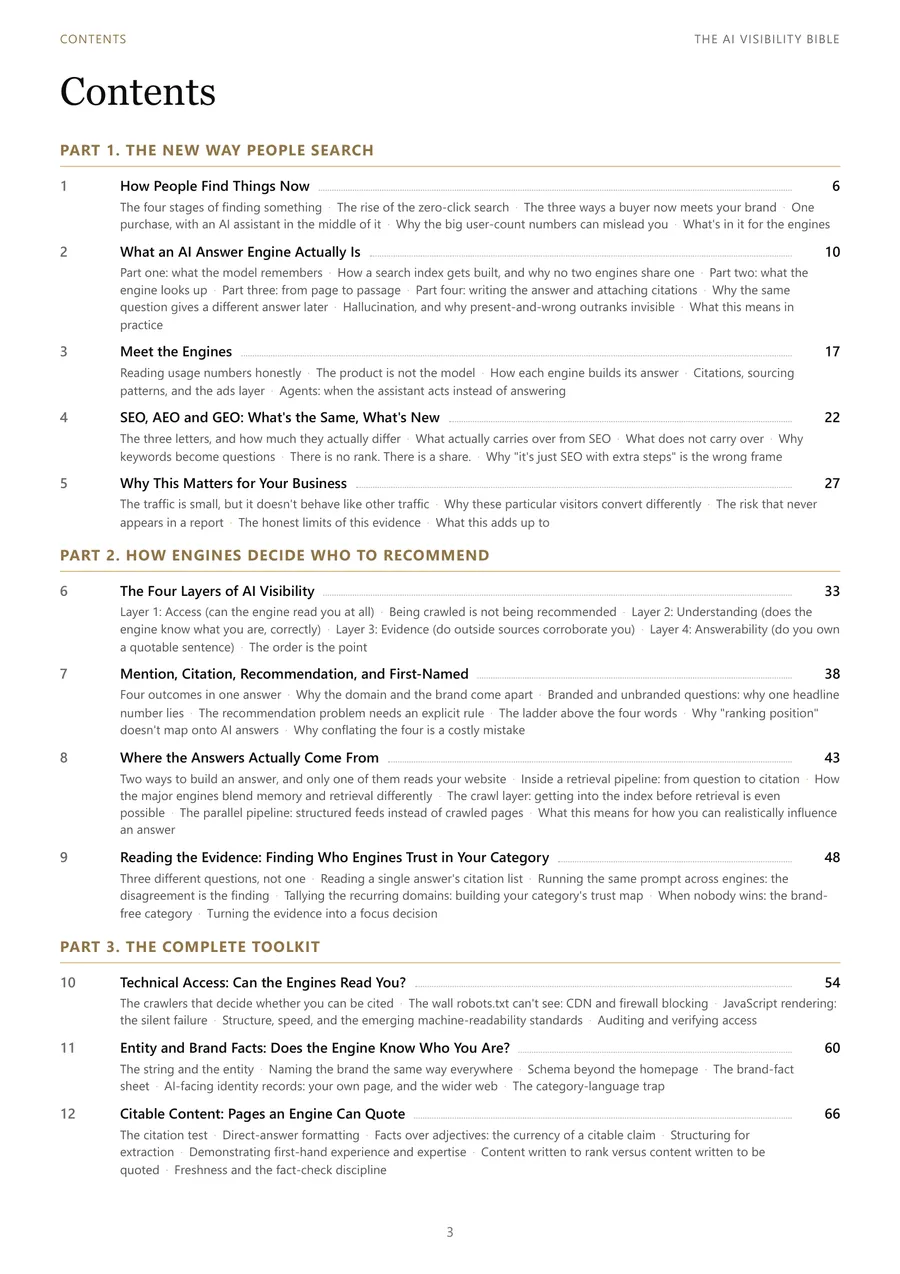Page 3 of The AI Visibility Bible: Contents
