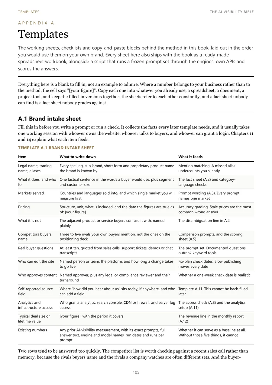 Page 105 of The AI Visibility Bible: The templates, Appendix A